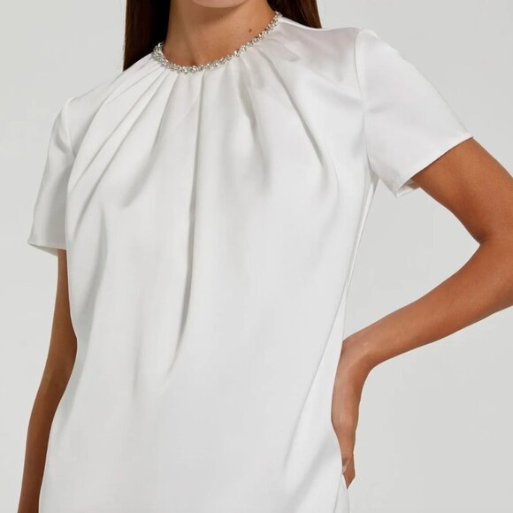 Ieena for Mac Duggal  White Rhinestone Embellished Neckline Shift Dress Size 4 - Picture 3 of 14